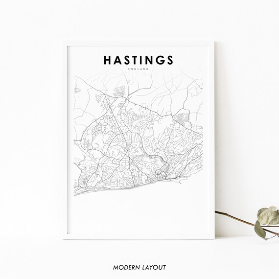 Hastings England Map Print United Kingdom Uk Art Poster City Street Road Nursery Room Wall Office Decor