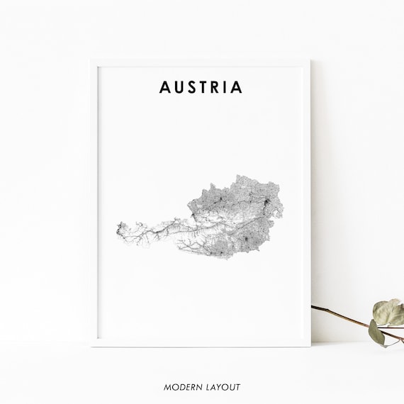 Austria Map Print Country Road Poster Republik Sterreich Art Nursery Room Wall Office Decor