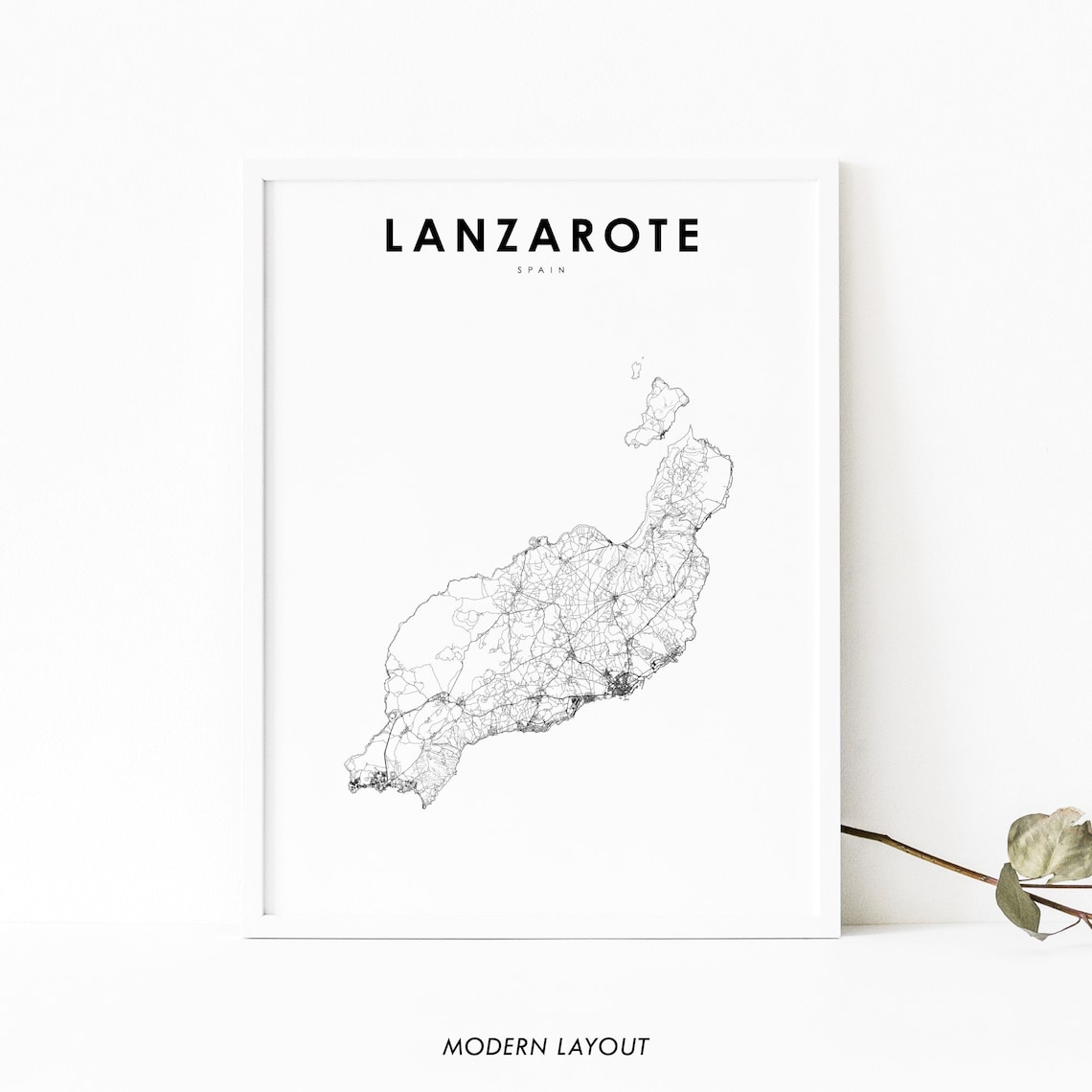 Lanzarote Canary Islands Map Art Print, Spain Road Map