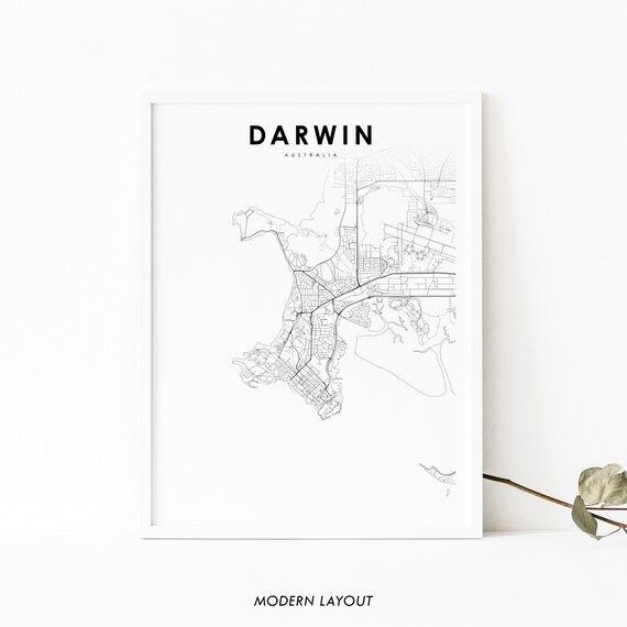 Darwin Nt Map Print Australia Art Poster Northern Territory City Street Road Nursery Room Wall Office Decor
