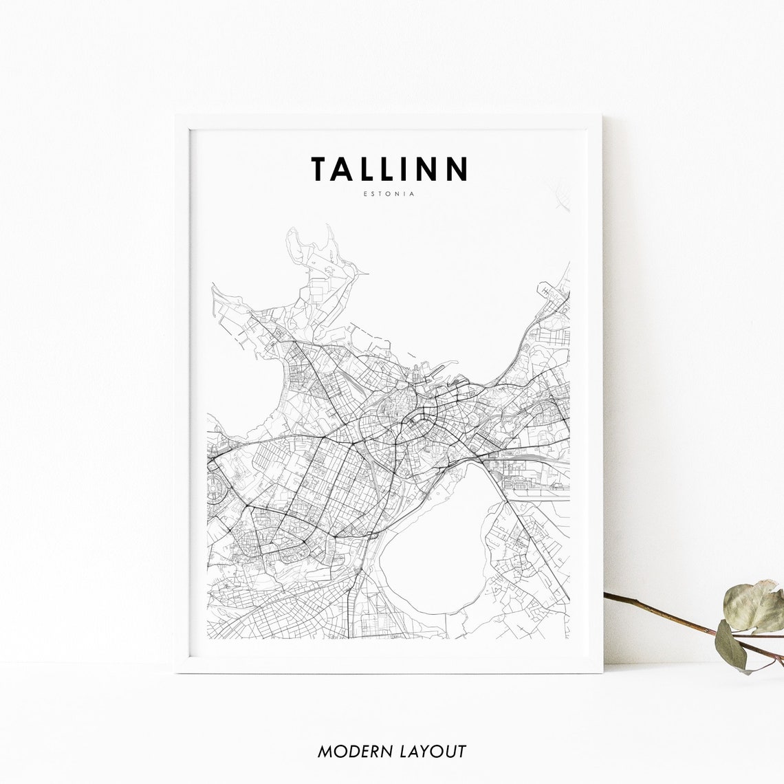 Tallinn Estonia Minimalist Black And White City Map Line Art Poster