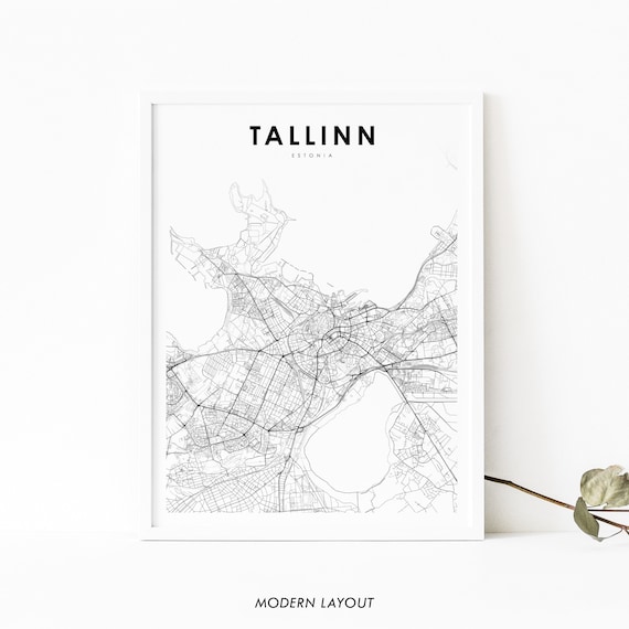 Tallinn Estonia Minimalist Black And White City Map Line Art Poster