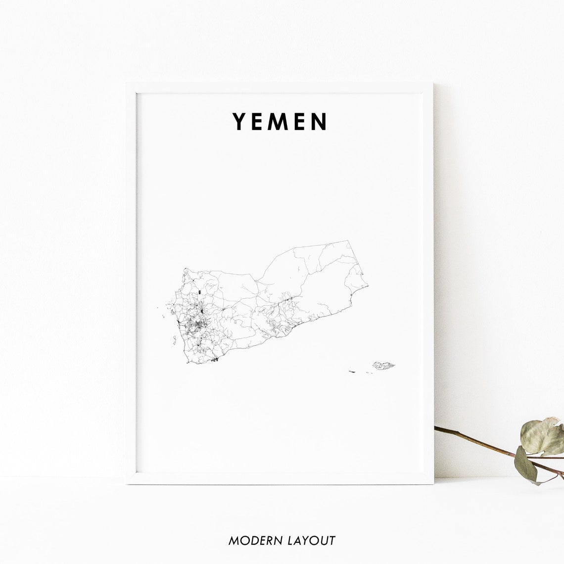 Yemen Map Print, Sanaa Road Art Poster
