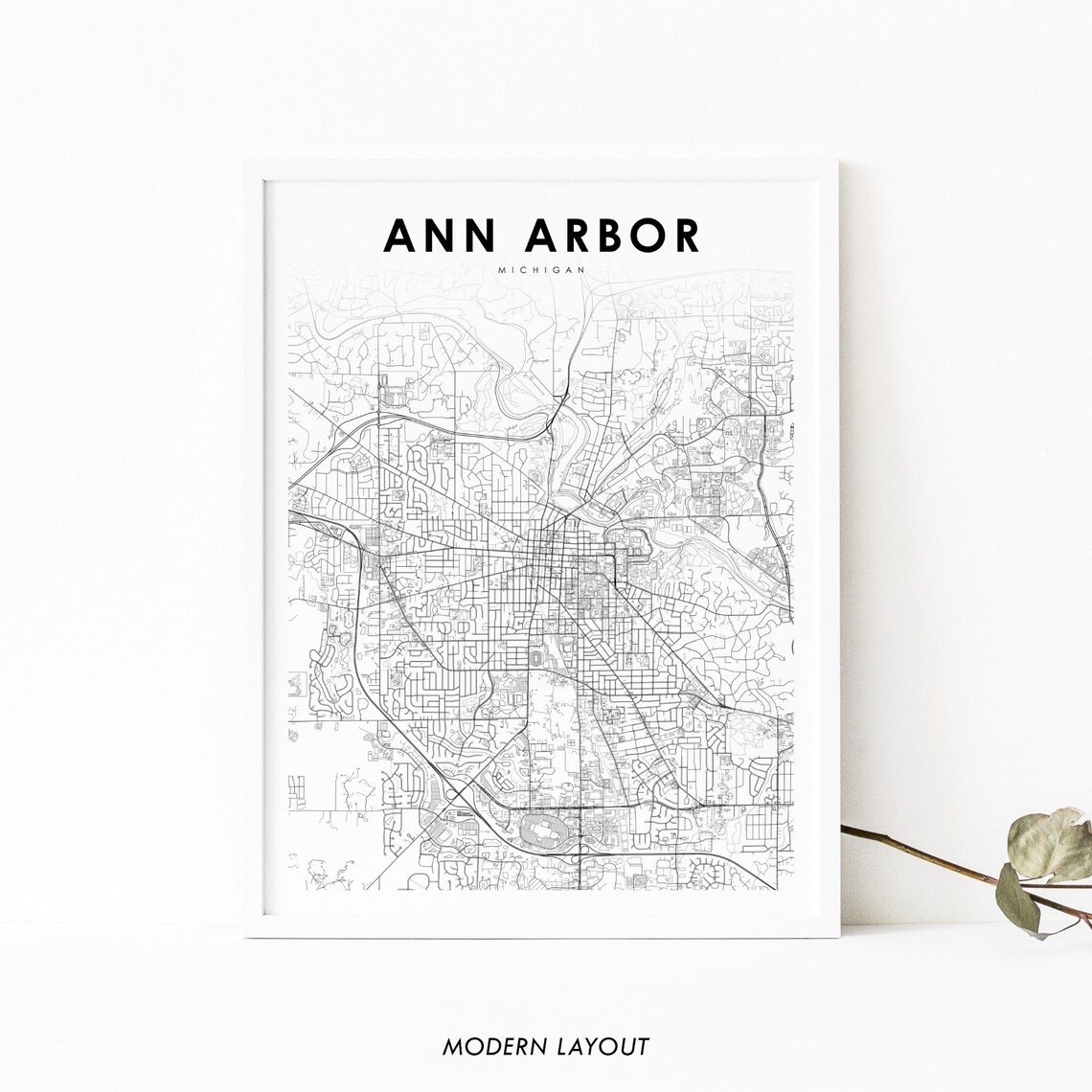 Ann Arbor MI Map Print, Michigan City Poster