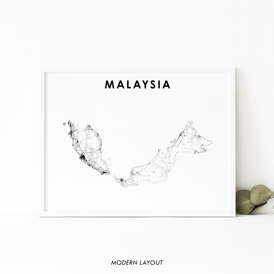 Malaysia Map Print, Kuala Lumpur and Borneo Art