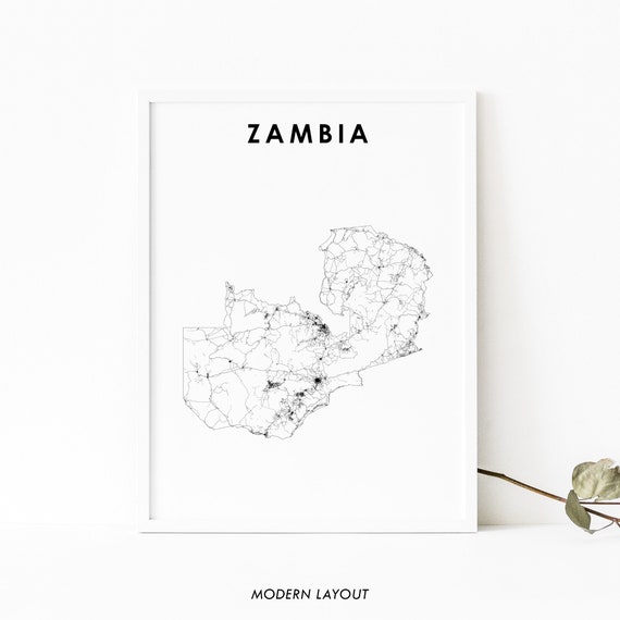 Zambia Map Print, Lusaka East Africa Nursery Decor
