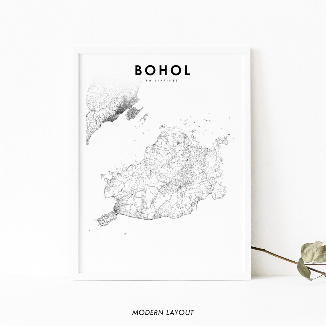 Bohol Philippines Map Art Print, Central Visayas