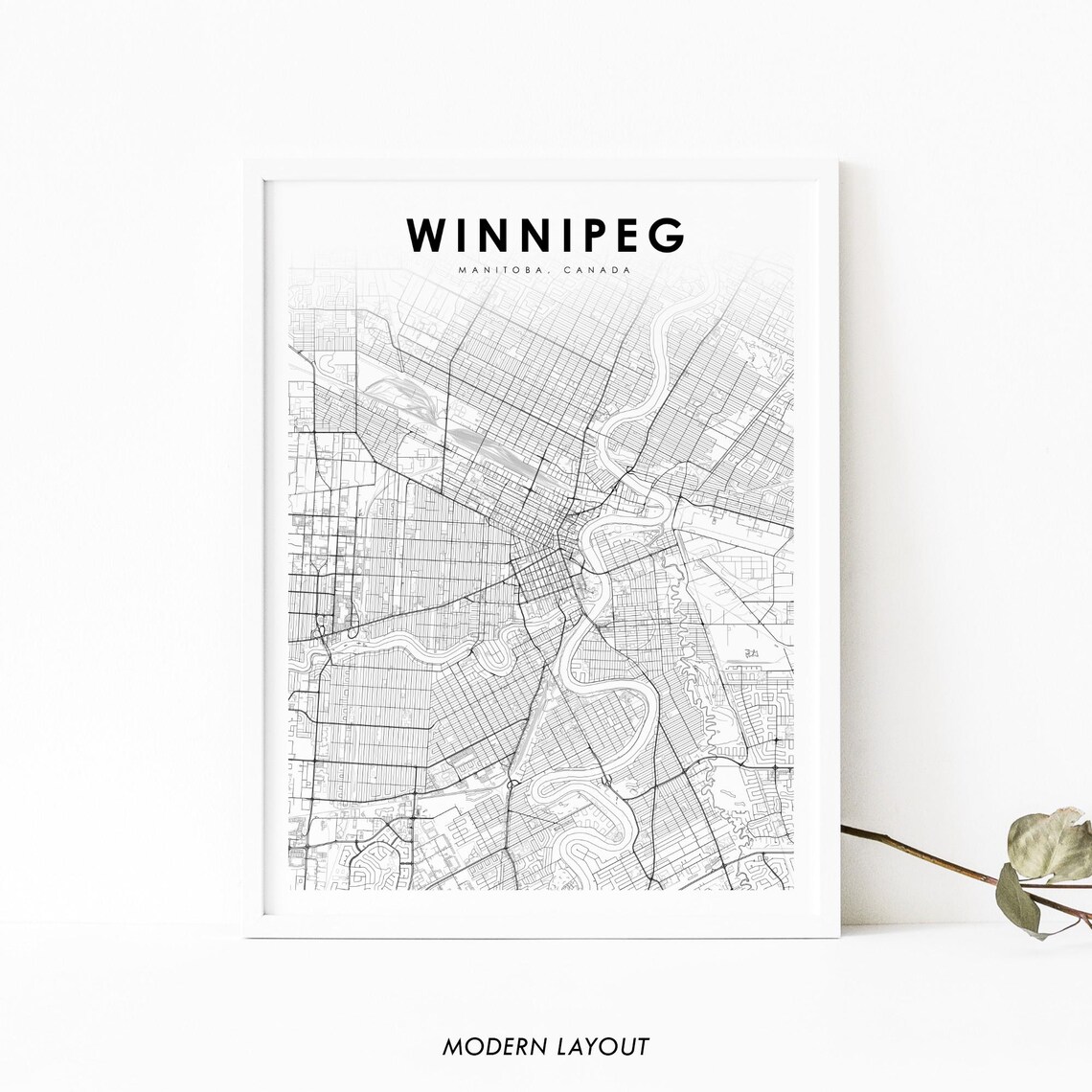 Winnipeg Manitoba Map Print, Canada City Street Art