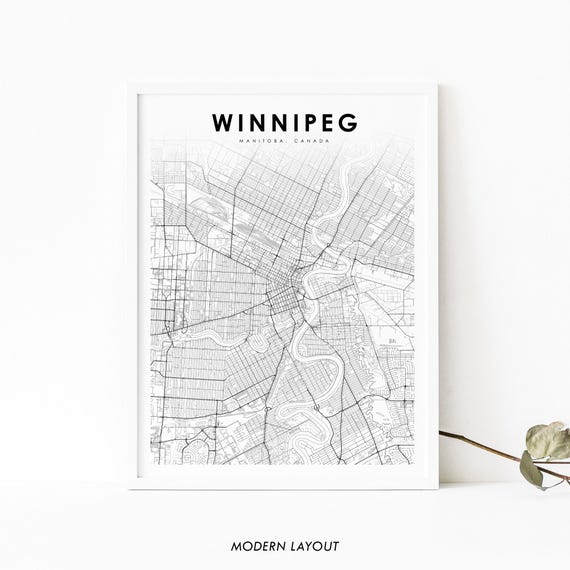 Winnipeg Manitoba Map Print, Canada City Street Art
