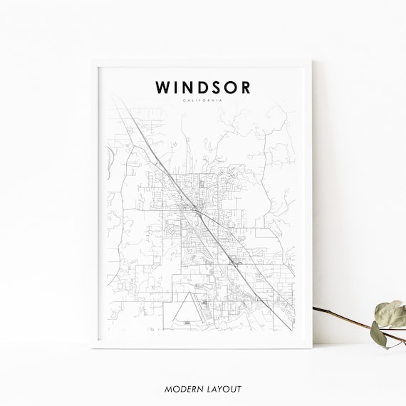 Windsor California City Street Map Print Modern Minimalist Layout