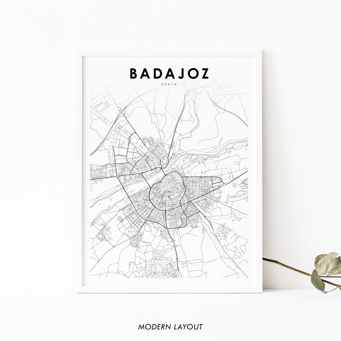 Badajoz Spain Minimalist Gray City Street Map Art Decor Poster