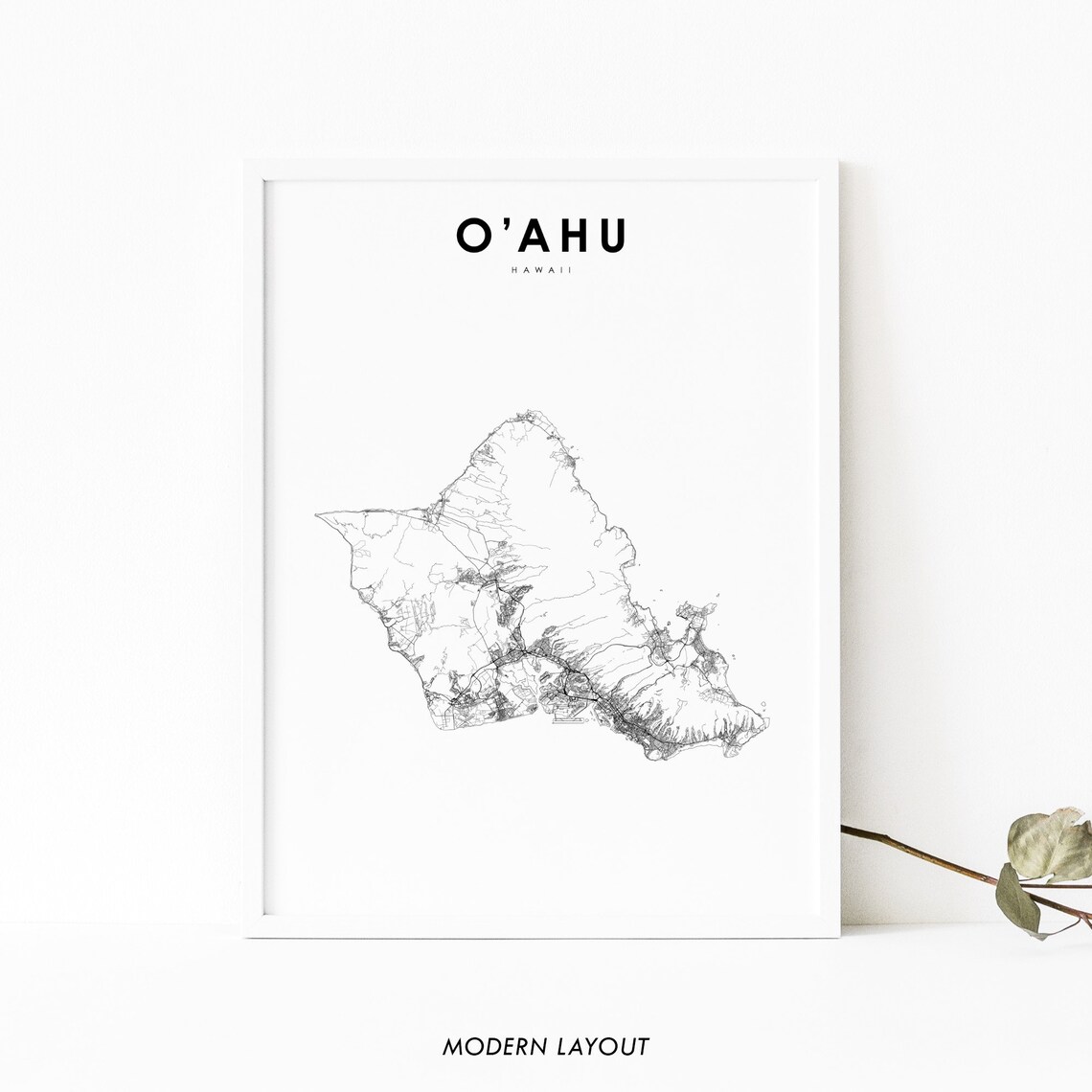 Oahu HI Map Print, Hawaii USA Travel Poster