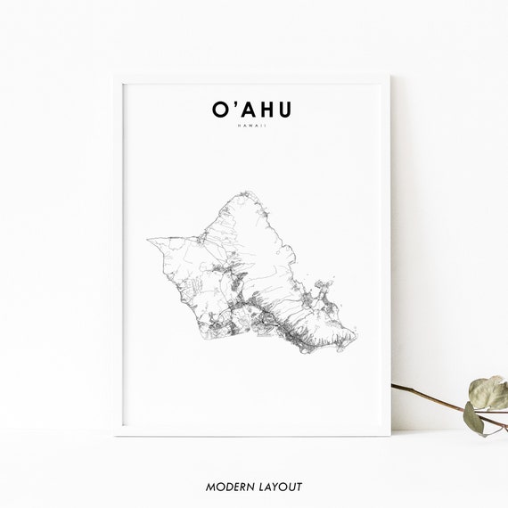 Oahu HI Map Print, Hawaii USA Travel Poster