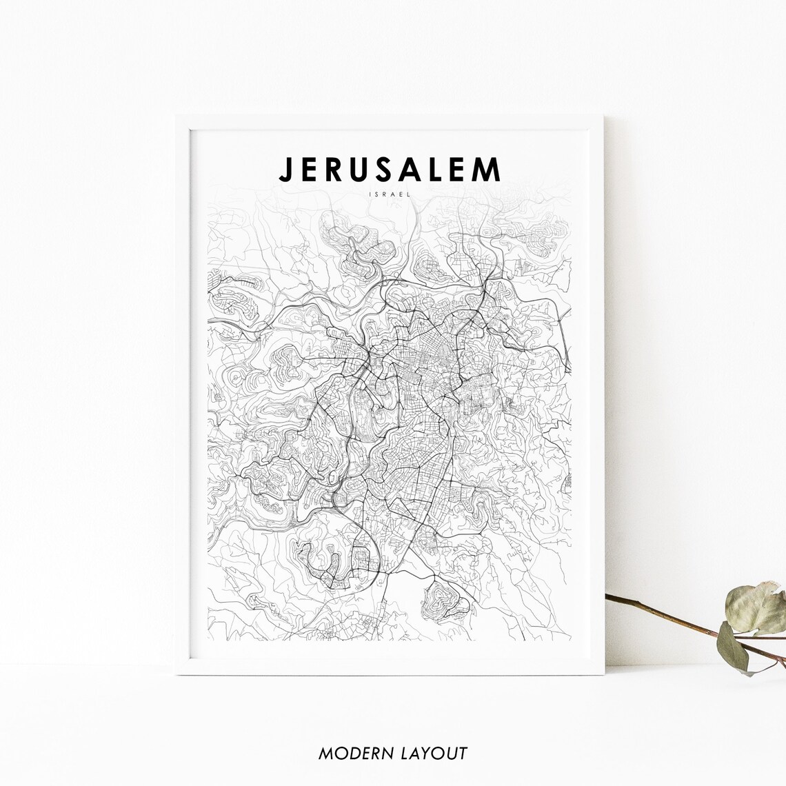 Jerusalem Israel Map Art Print, City Street Map