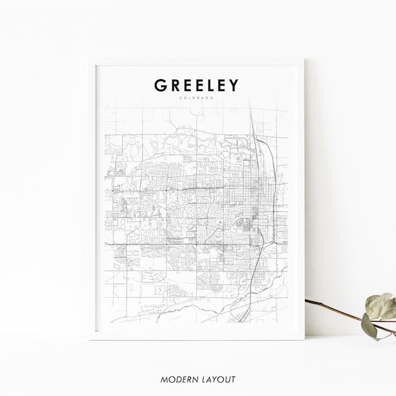 Greeley Colorado Minimalist Black White City Street Map Poster