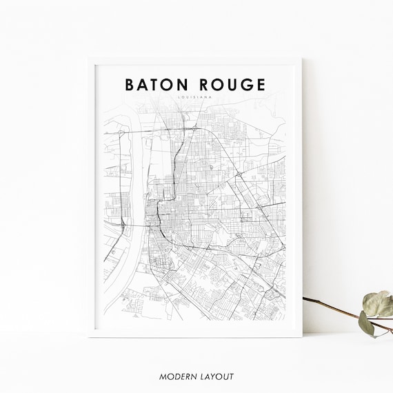 Baton Rouge La Map Print Louisiana Usa Art Poster City Street Road Nursery Room Office Wall Decor