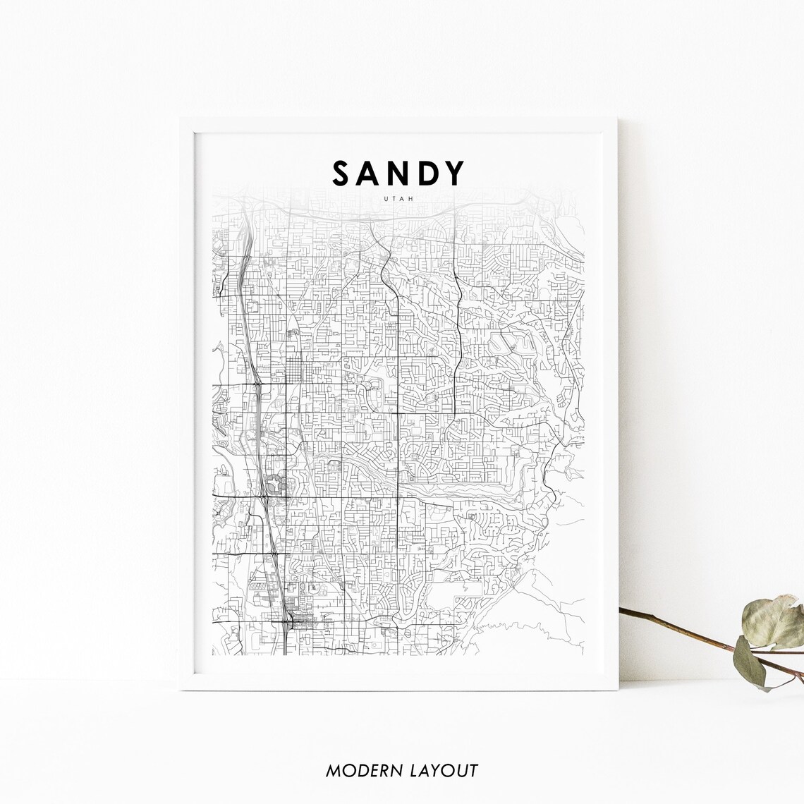 Sandy UT Map Print, Utah City Street Road Poster