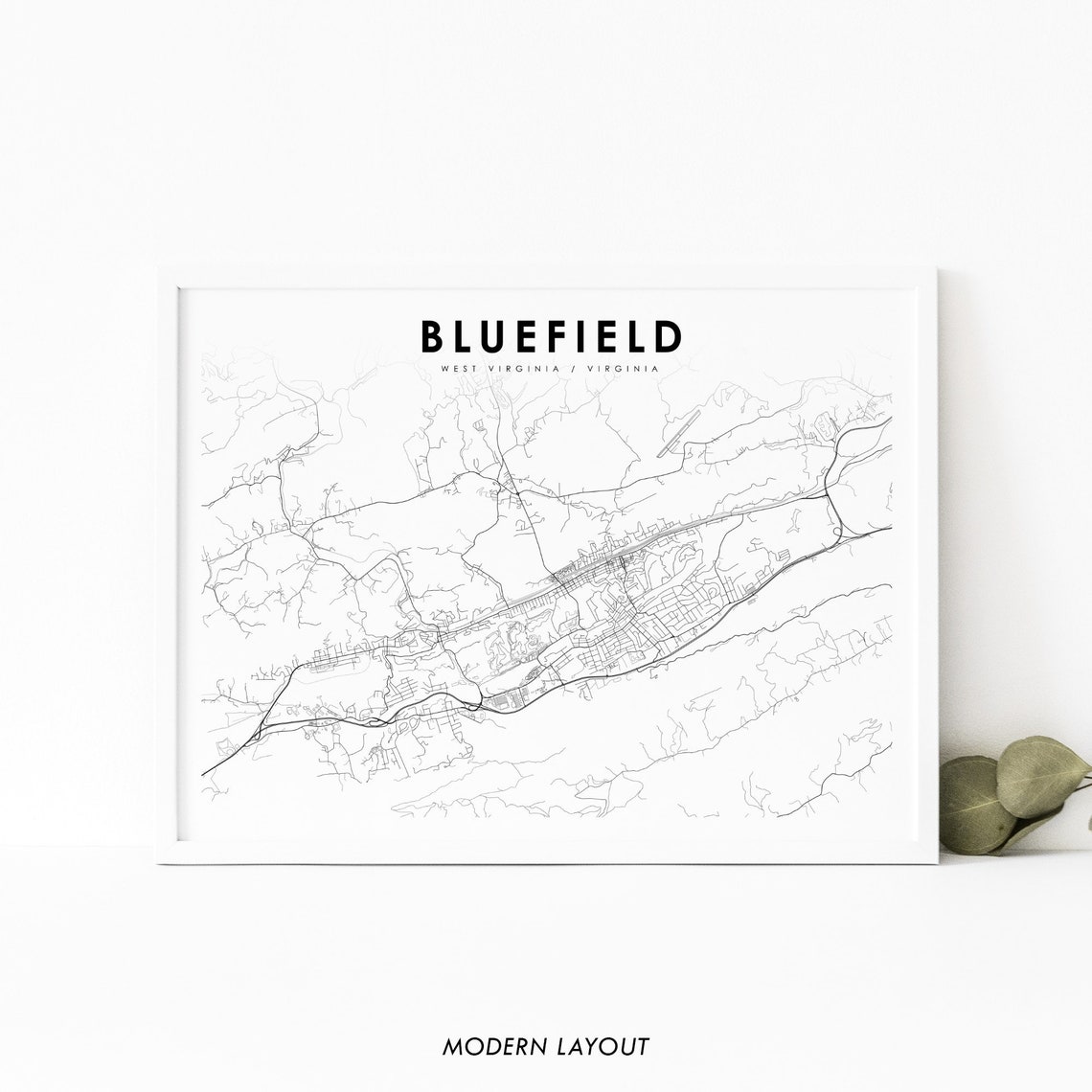 Bluefield West Virginia Virginia Modern Minimalist City Map Poster