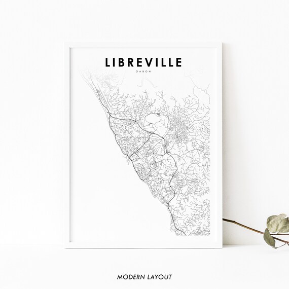Libreville Gabon Map Print Art Poster Komo River Africa City Street Nursery Room Wall Office Decor