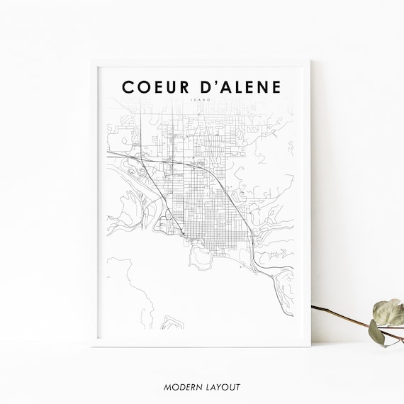 Coeur D'Alene ID Map Print, Idaho Nursery Wall Poster