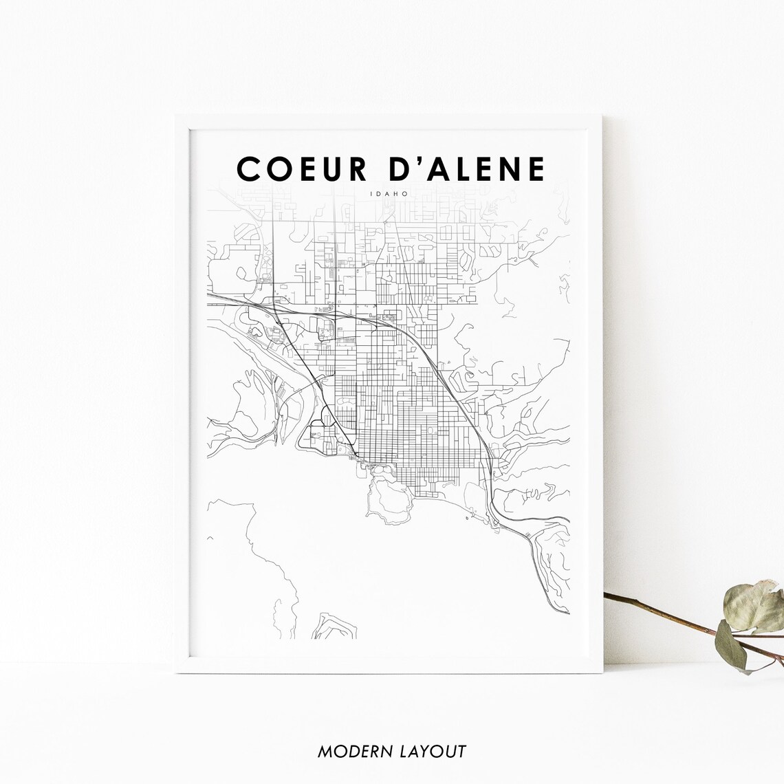 Coeur D'Alene ID Map Print, Idaho Nursery Wall Poster