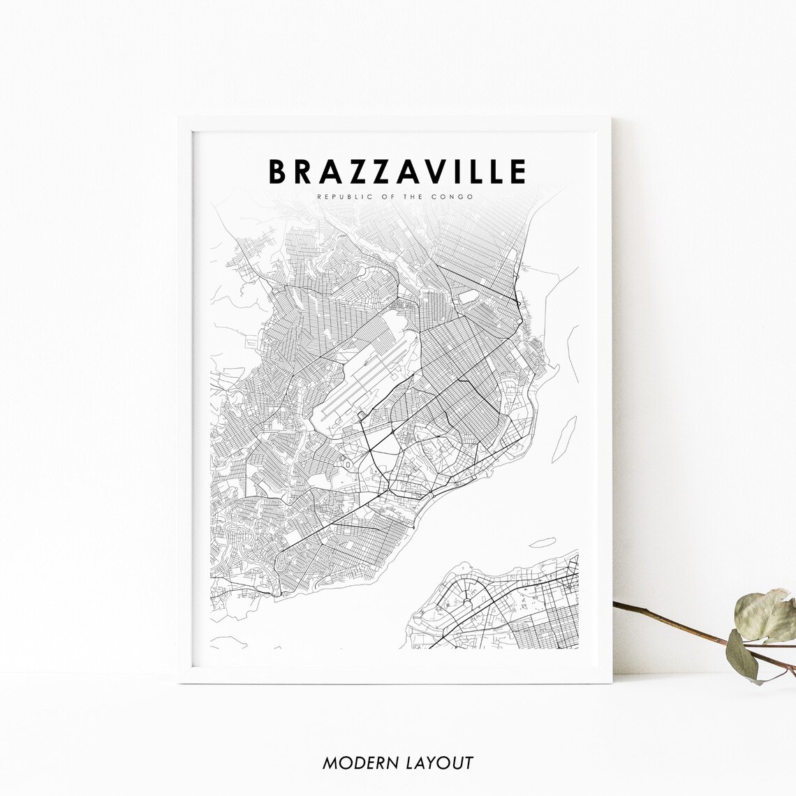 Modern Brazzaville Congo Minimalist City Street Map Art Poster