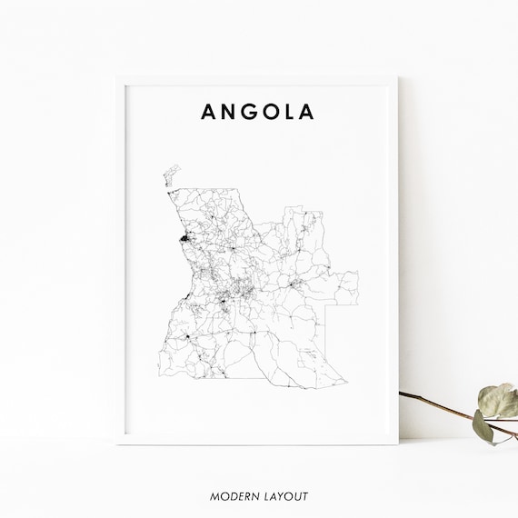 Angola Map Print Country Road Art Poster Luanda Africa Nursery Room Wall Office Decor