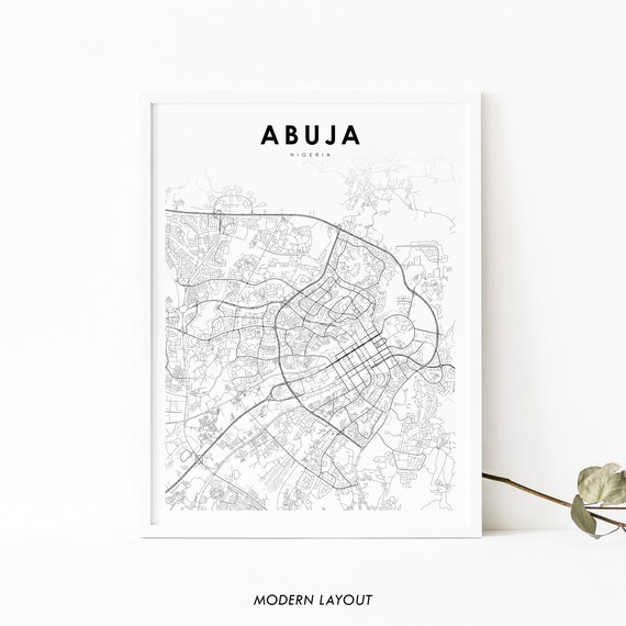 Abuja Nigeria Map Print Art Poster Nigerian City Street Road Nursery Room Wall Office Decor
