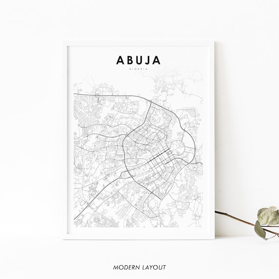 Abuja Nigeria Minimalist Black And White City Map Line Art Poster