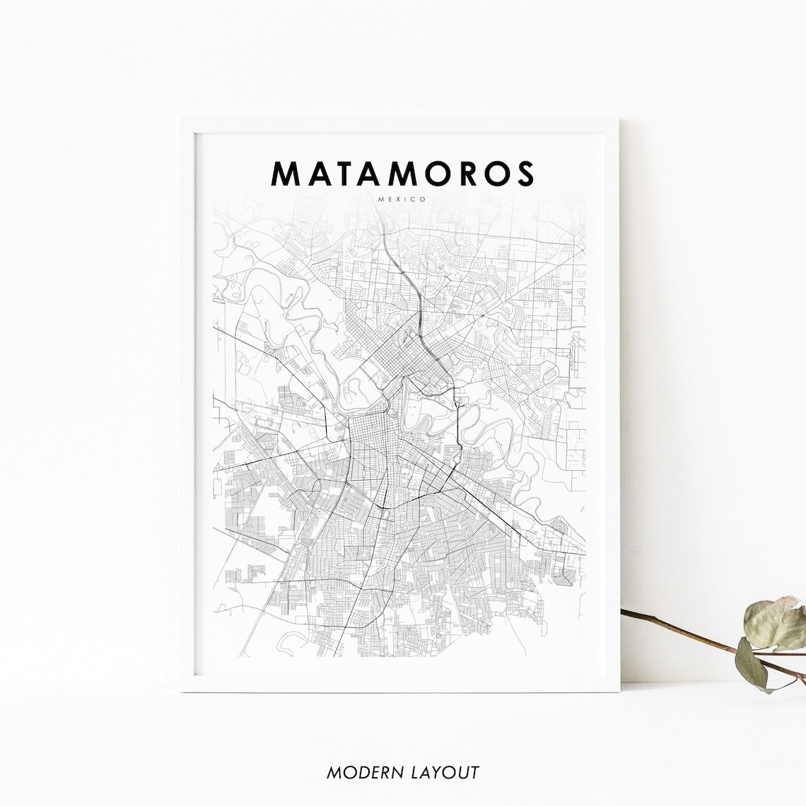 Matamoros Mexico Map Print, Minimalist Wall Art