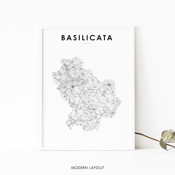 Basilicata Italy Minimalist Black And White Road Map Art Poster