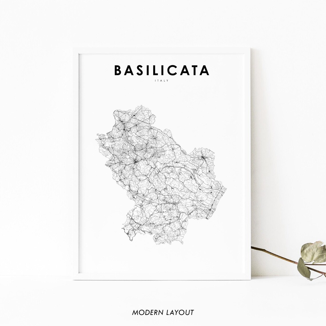 Basilicata Italy Minimalist Black And White Road Map Art Poster