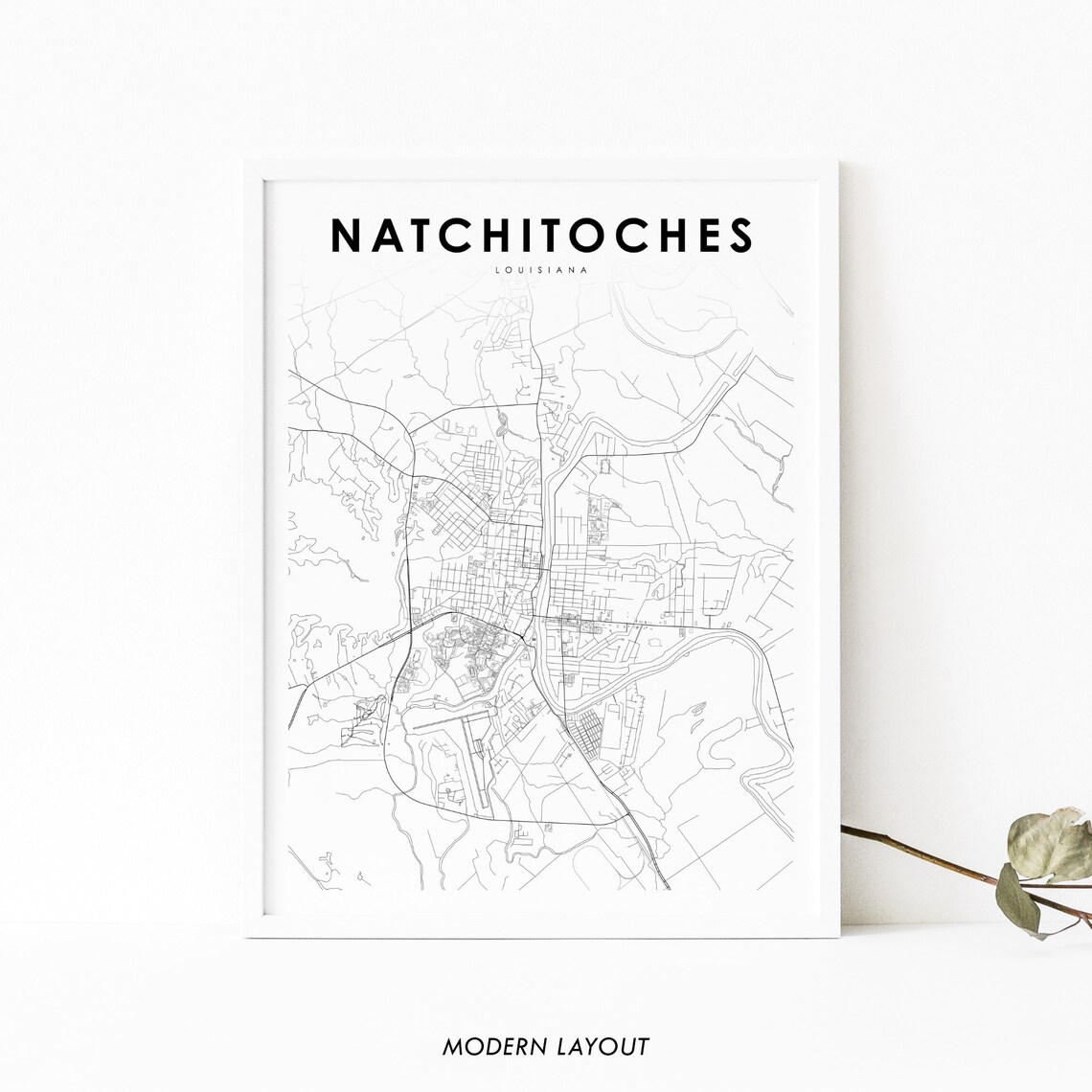 Natchitoches, Louisiana Map Art Print Poster