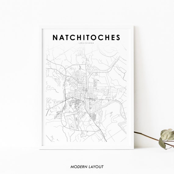 Natchitoches, Louisiana Map Art Print Poster