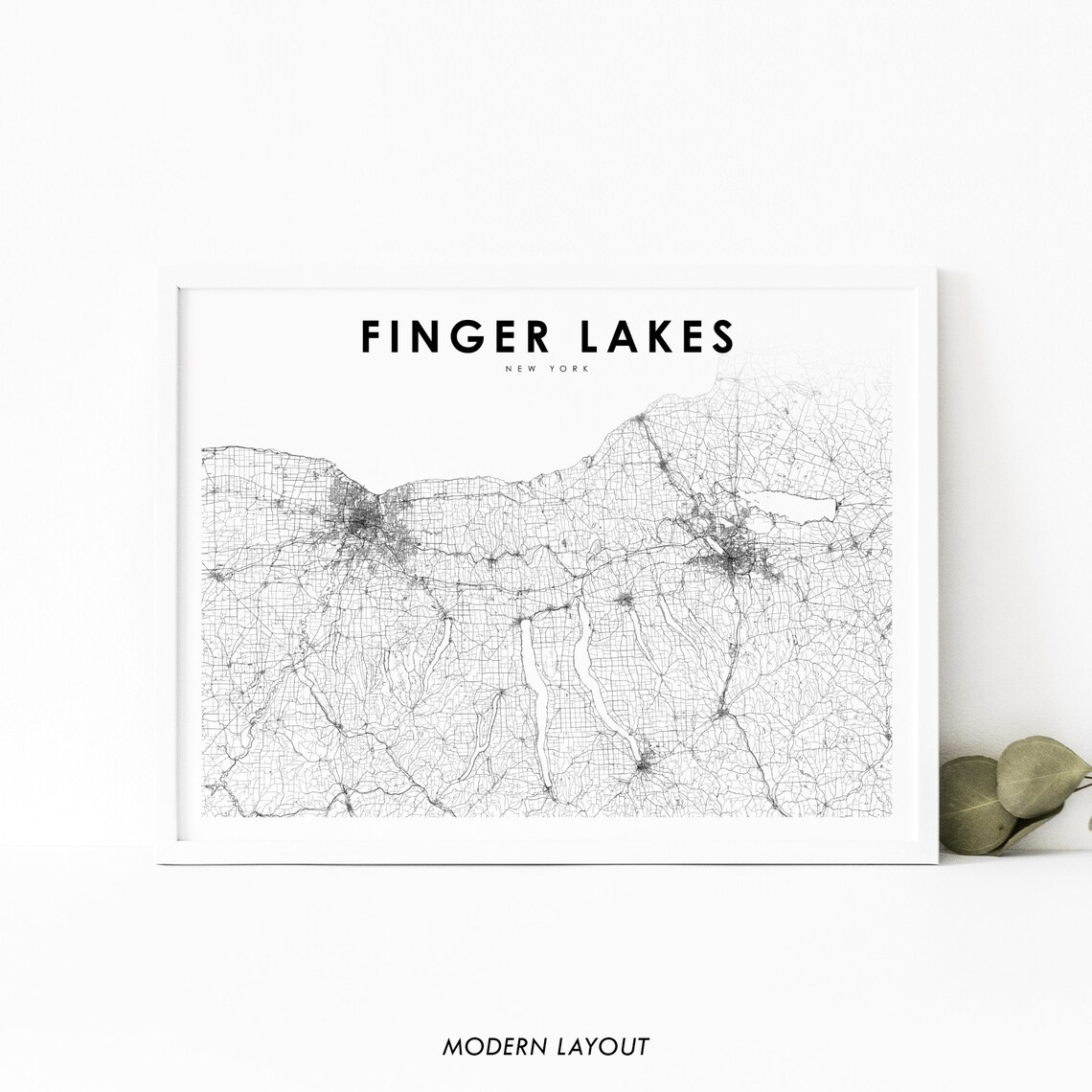 Finger Lakes NY Map Print, New York Travel Poster