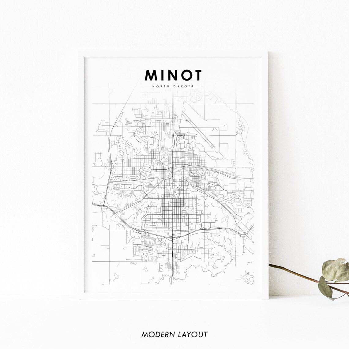 Minot ND Map Print, North Dakota Nursery Decor
