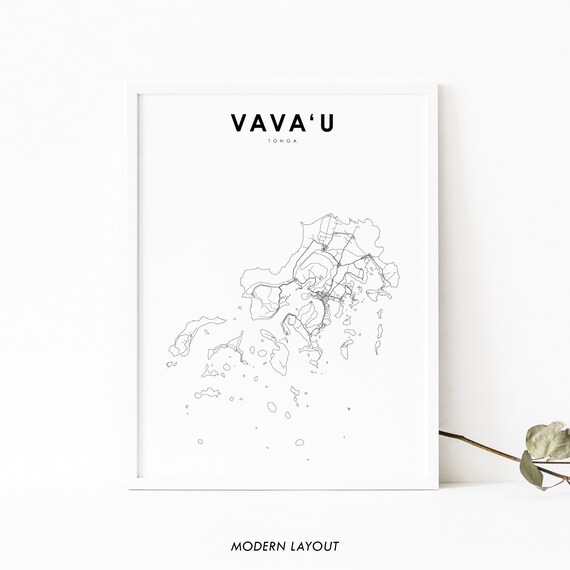 Vavau Tonga Map Print Art Poster Mount Talau Neiafu City Street Road Nursery Room Wall Office Decor