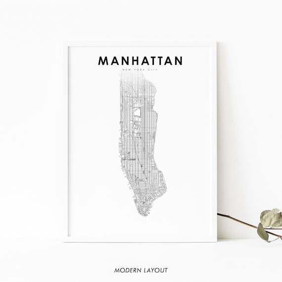 Manhattan New York City Minimalist Black And White Island Map Poster