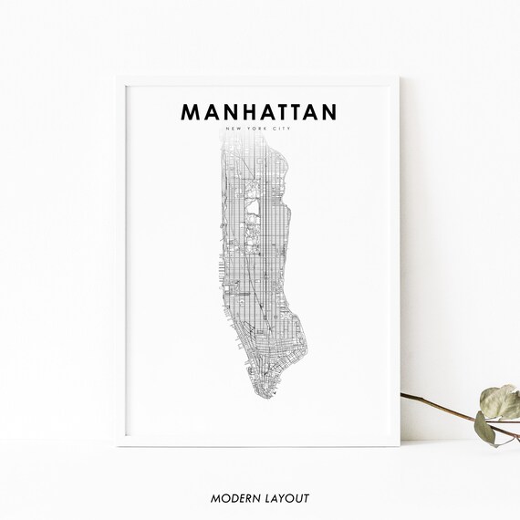 Manhattan Ny Map Print New York City Nyc Usa Art Poster Street Road Nursery Room Wall Office Decor