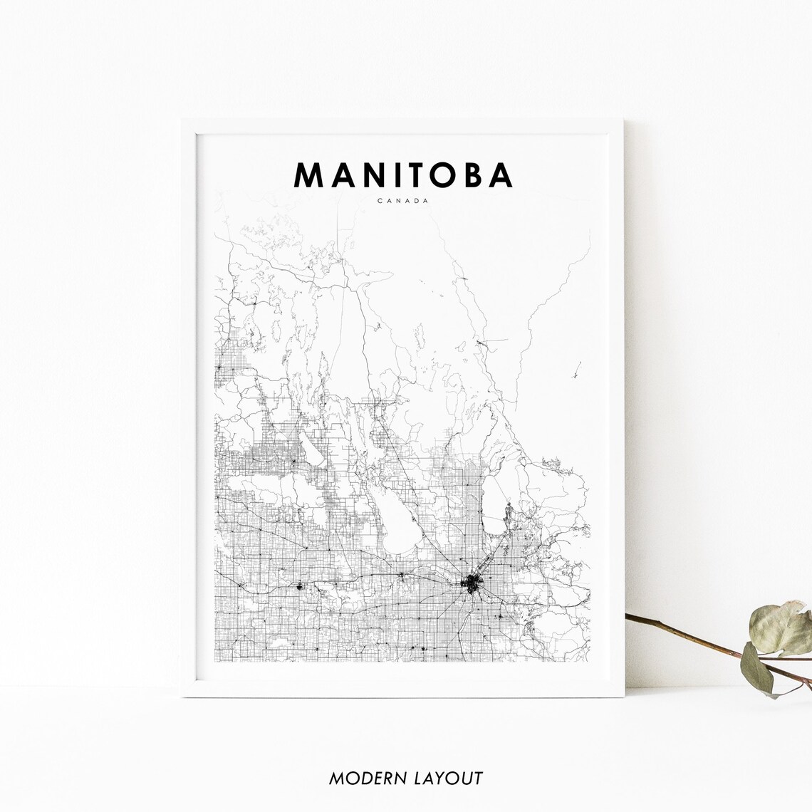 Southern Manitoba Map Print, Canada Road Art Poster