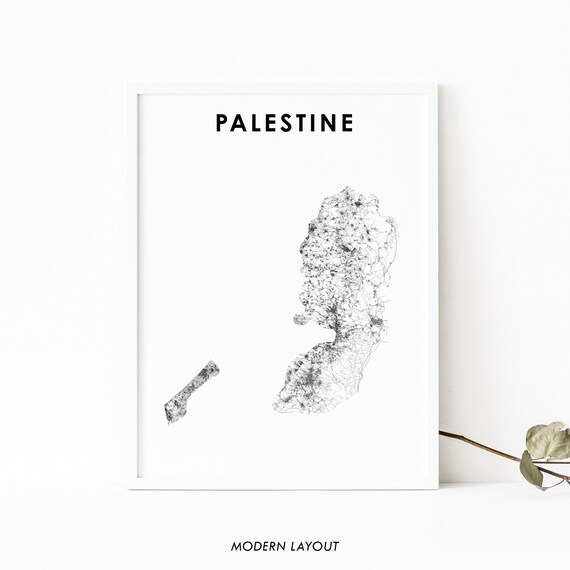 Palestine Map Road Poster, Jerusalem Ramallah Gaza City