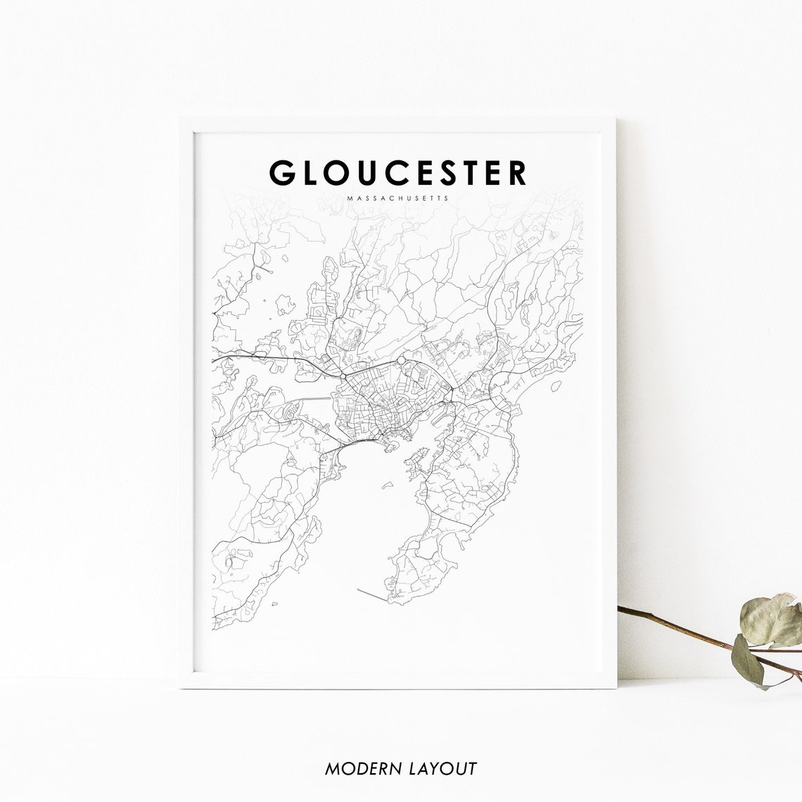 Gloucester Massachusetts Minimalist Street Map Line Art Poster