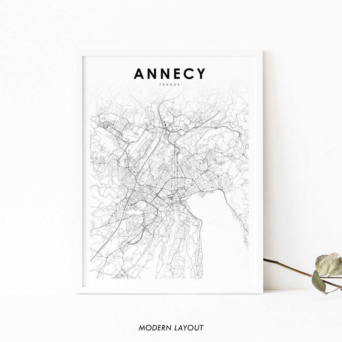 Annecy France Map Print Art Poster Neci Nneci Franaise City Street Road Nursery Room Wall Office Decor