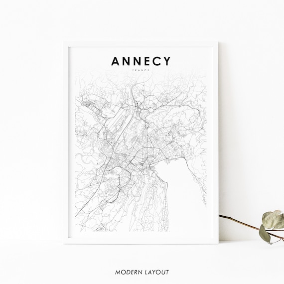 Annecy France Map Print Art Poster Neci Nneci Franaise City Street Road Nursery Room Wall Office Decor