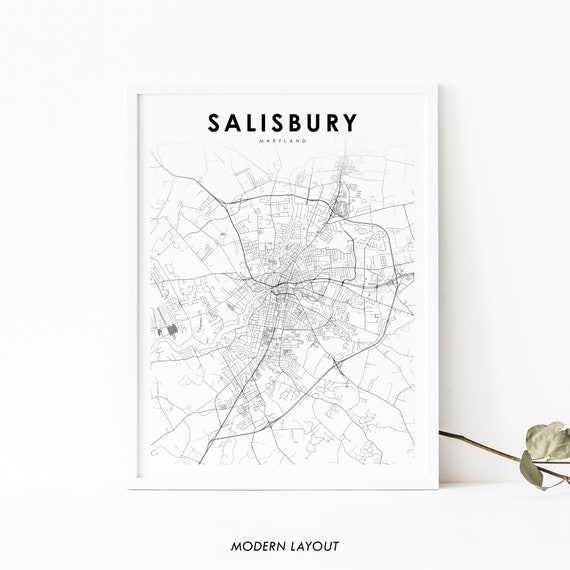 Salisbury MD Map Print, Minimalist Maryland Poster