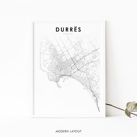 Durrs Albania Map Print Art Poster Shqipris City Road Street Nursery Room Wall Office Decor