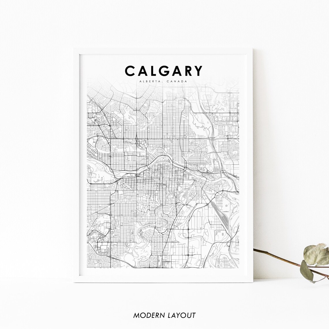 Downtown Calgary Alberta Map Print Ab Canada Art Poster City Street Road Nursery Room Wall Office Decor