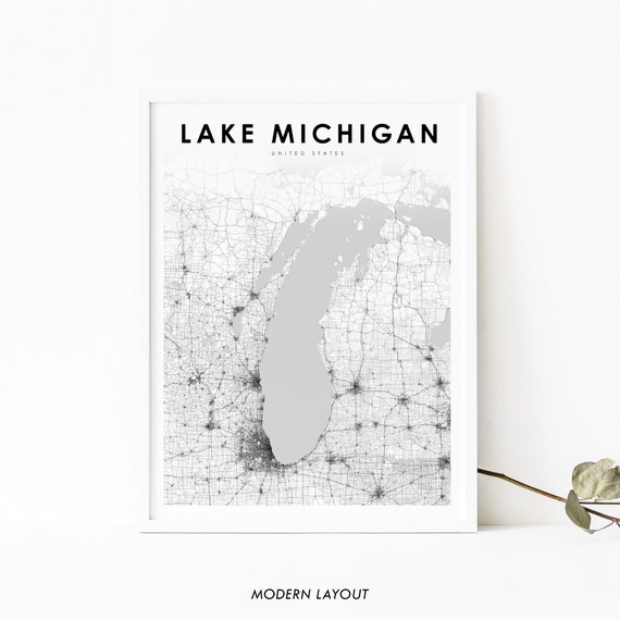 Lake Michigan Map Print, Great Lakes Nursery Decor