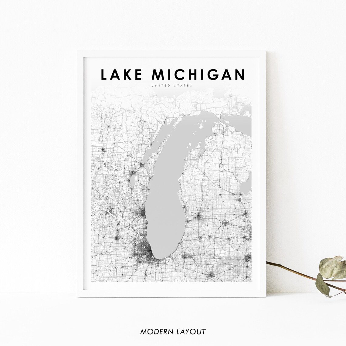 Lake Michigan Map Print, Great Lakes Nursery Decor