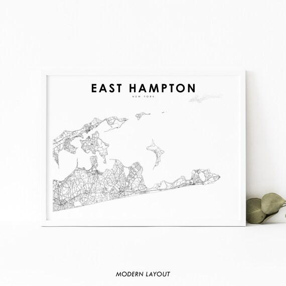 East Hampton Ny Map Print New York Usa Art Poster Long Island City Street Nursery Room Wall Office Decor